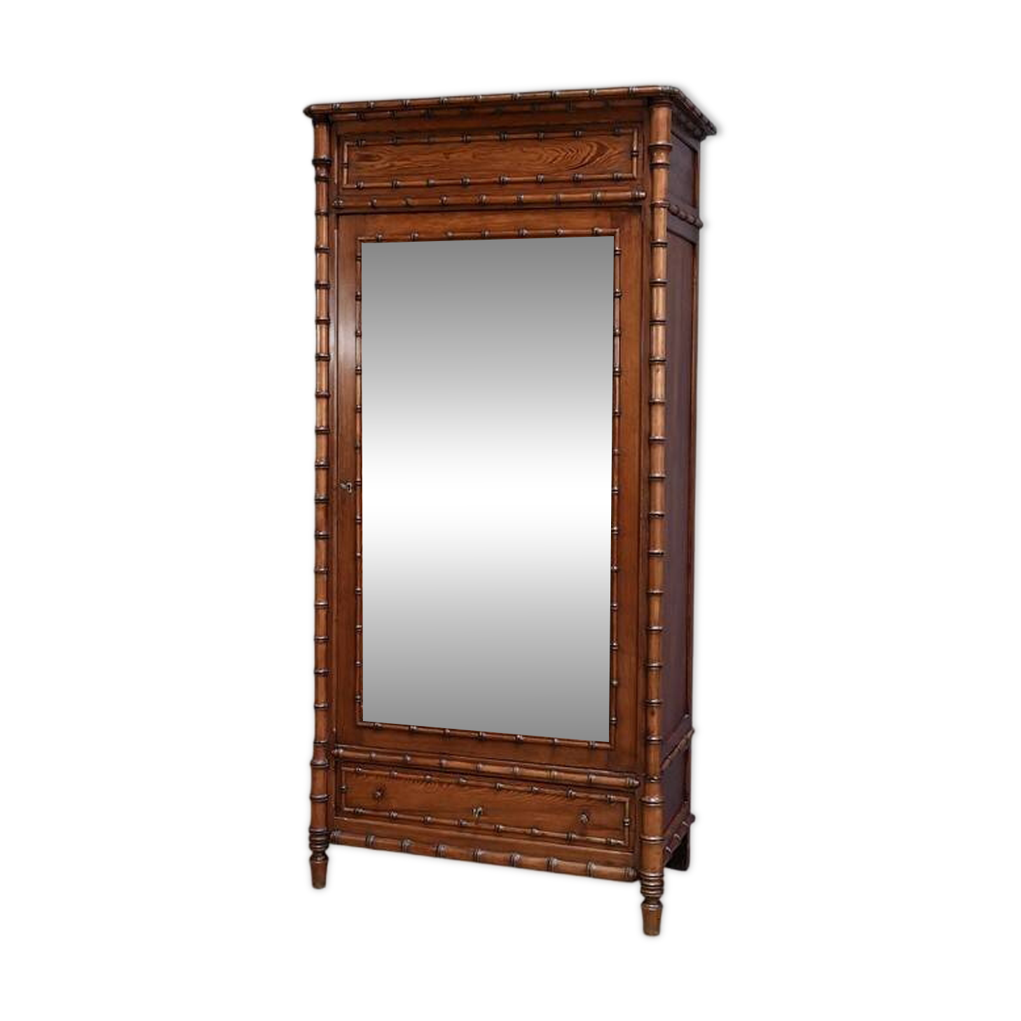 Armoire à Glace en Pitchpin esprit Bambou, Art Nouveau – Début XXème