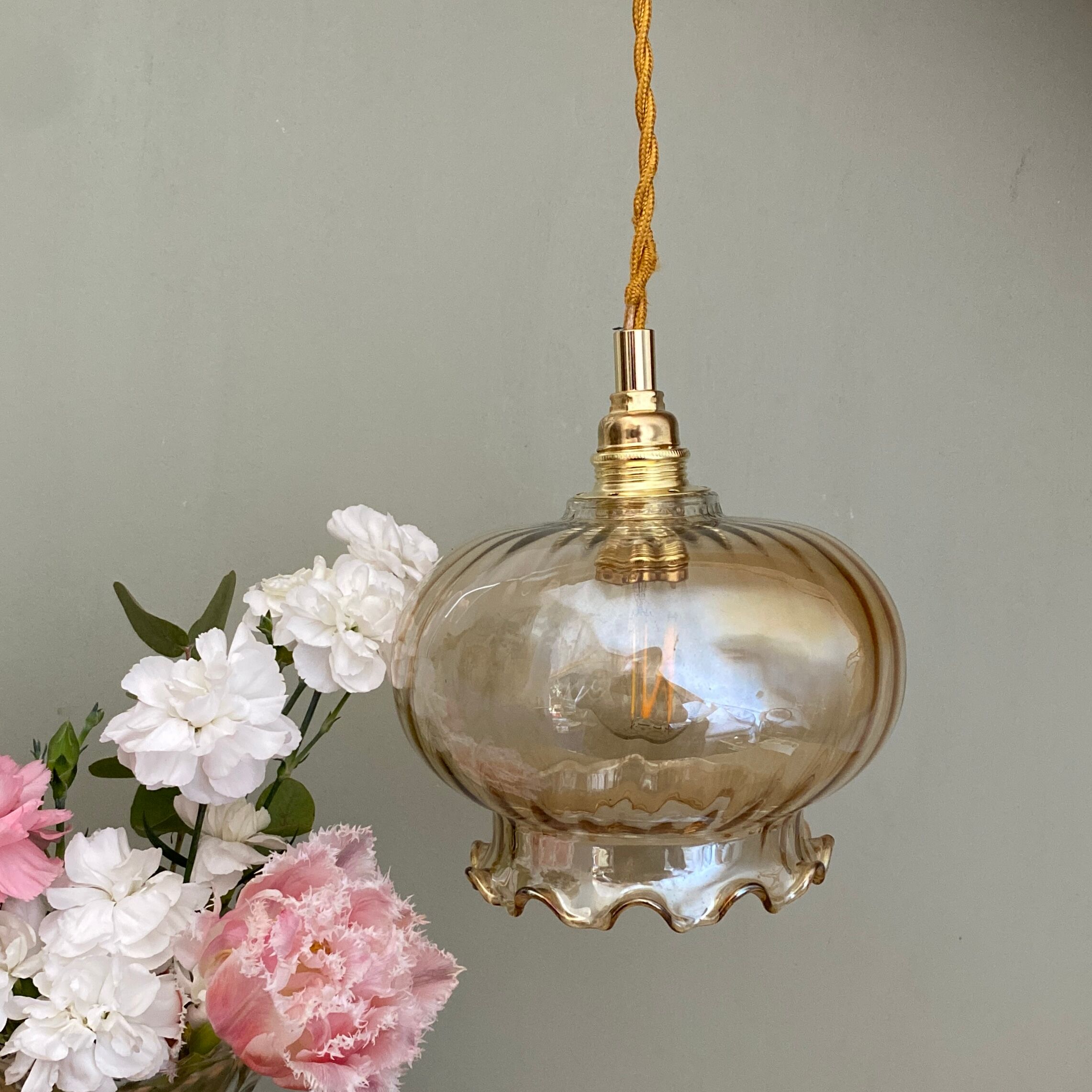 Vintage amber glass globe pendant light