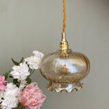 Vintage amber glass globe pendant light