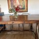 Solid cherry farmhouse table + 8 metal chairs - 2 extensions