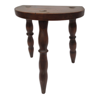 Tabouret de traite en bois massif de couleur chêne foncé