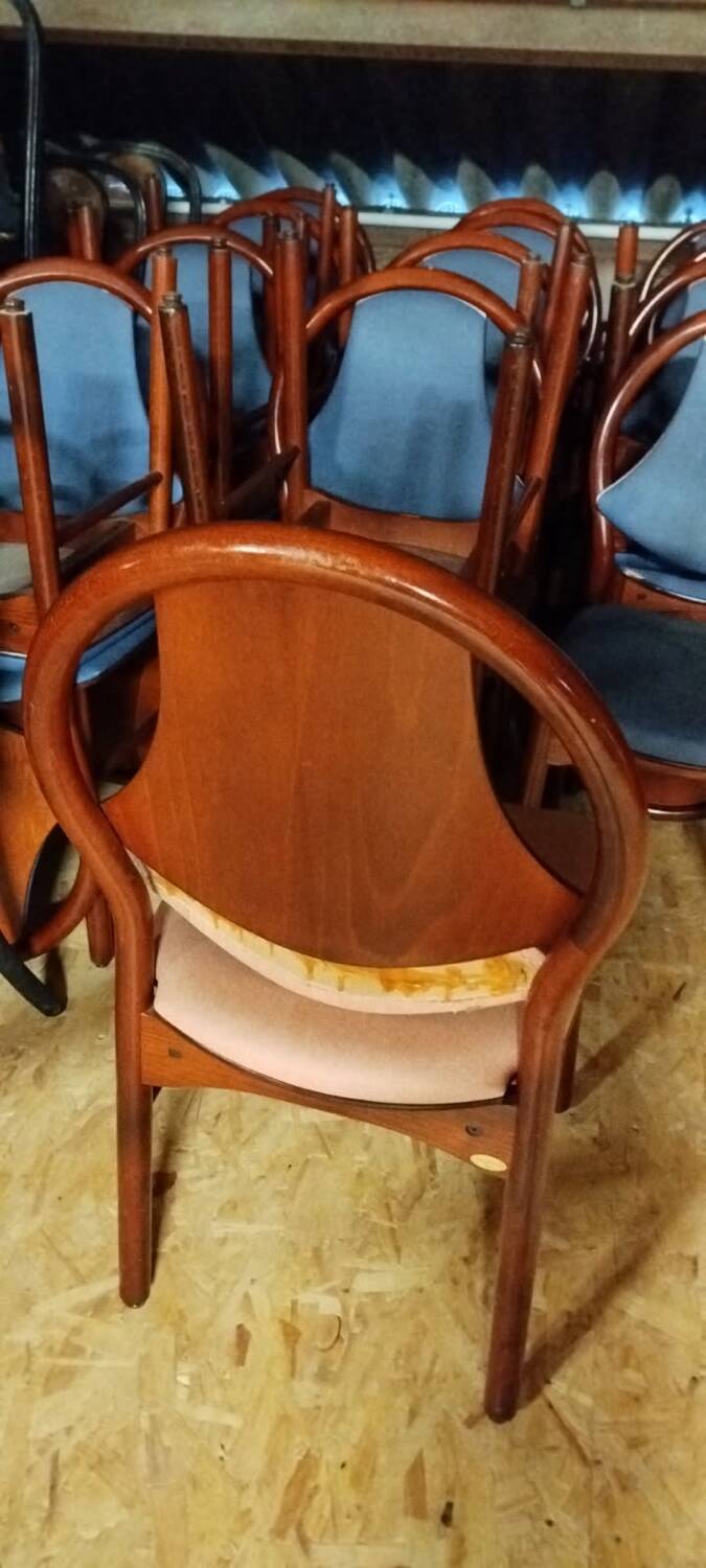 Lot de 12 chaises Baumann vintage assise Skaï bleu