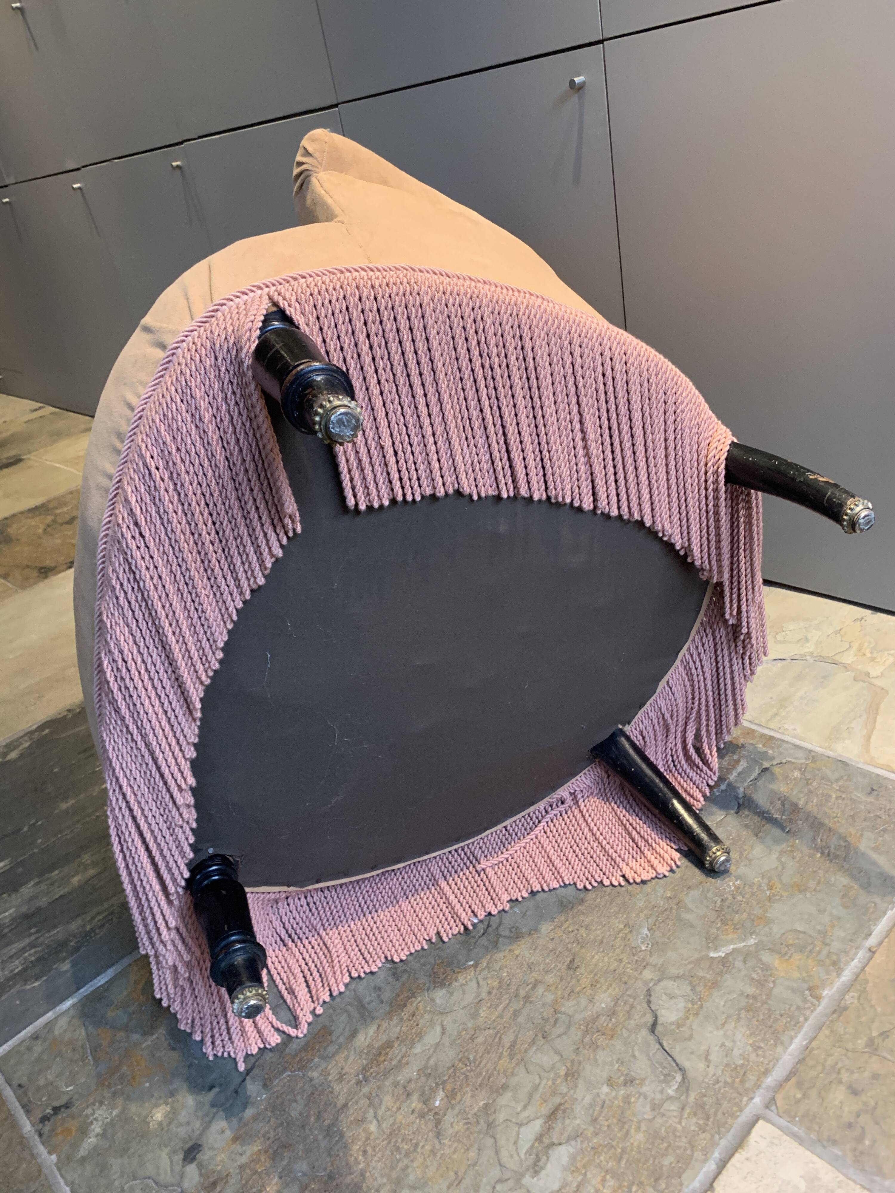 Yellow velvet toad armchair and pink trim