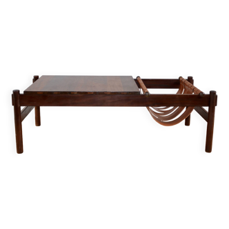 Vintage rosewood and leather coffee table Dujo Cuba 1970