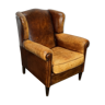 Dutch cognac colored wingback leather club chair