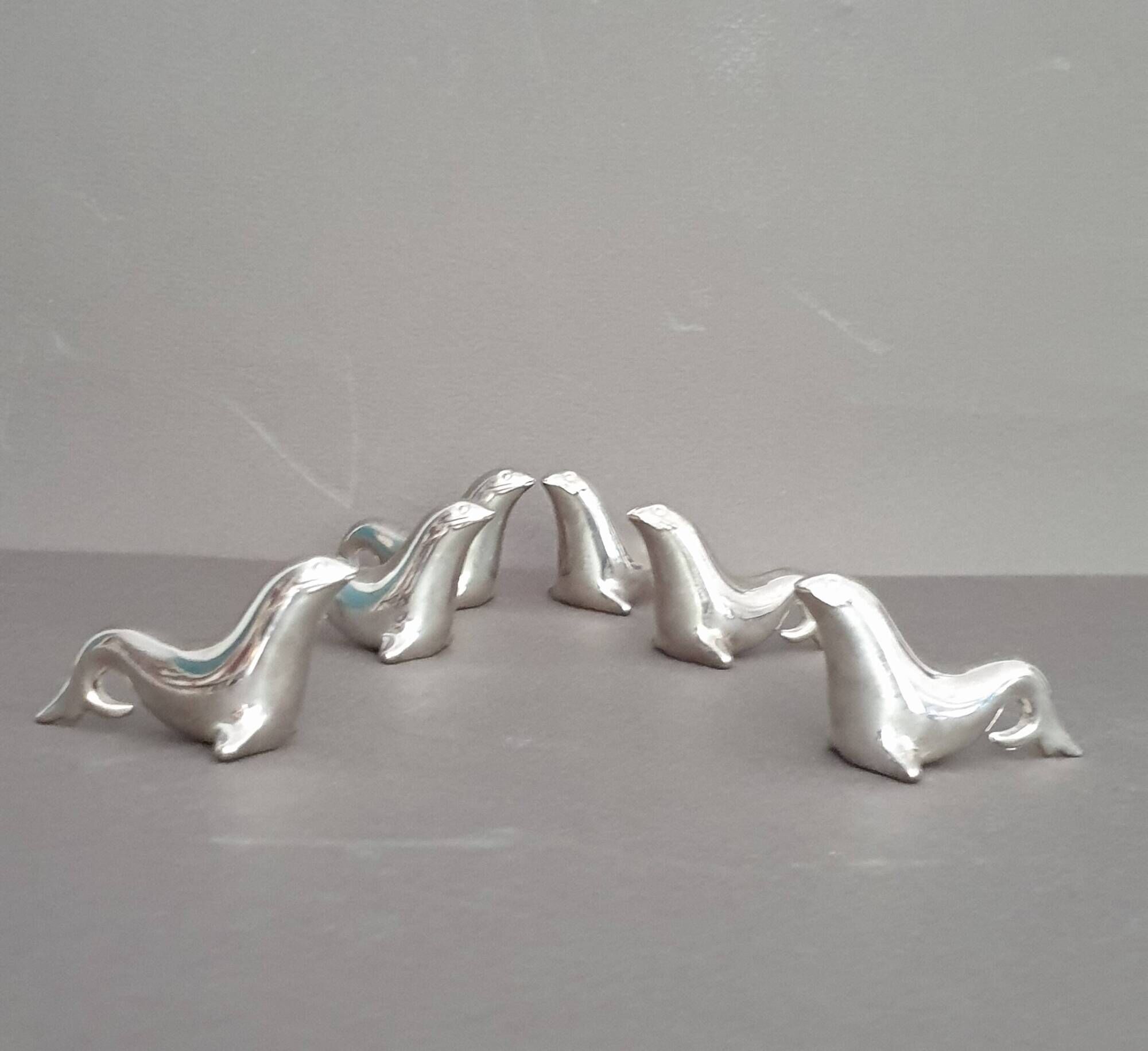 6 sea lion/seal knife holders, in silver-plated metal, circa 1950