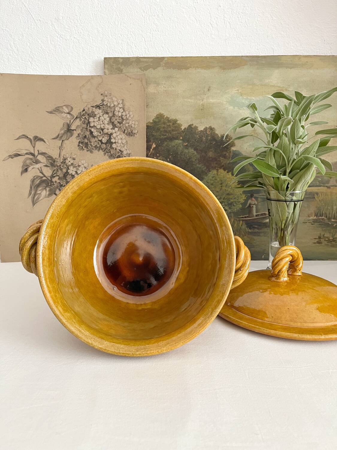 Aegitna Vallauris mustard yellow glazed terracotta soup tureen
