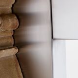 Manteau de cheminée Maison Jansen acier brossé pierre de taille 1968