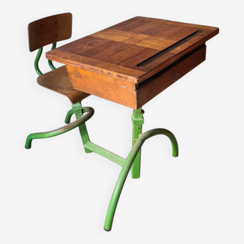 Old school desk / old desk / monobloc Tubebois Ets Chalos