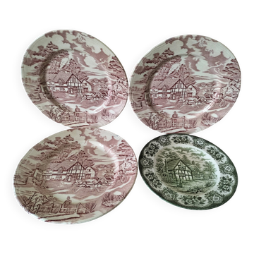 4 Lunéville & Ironstone plates – English Style decor