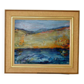 Peinture à l'huile sur toile du milieu du siècle " Paysage " - Vintage et encadrée