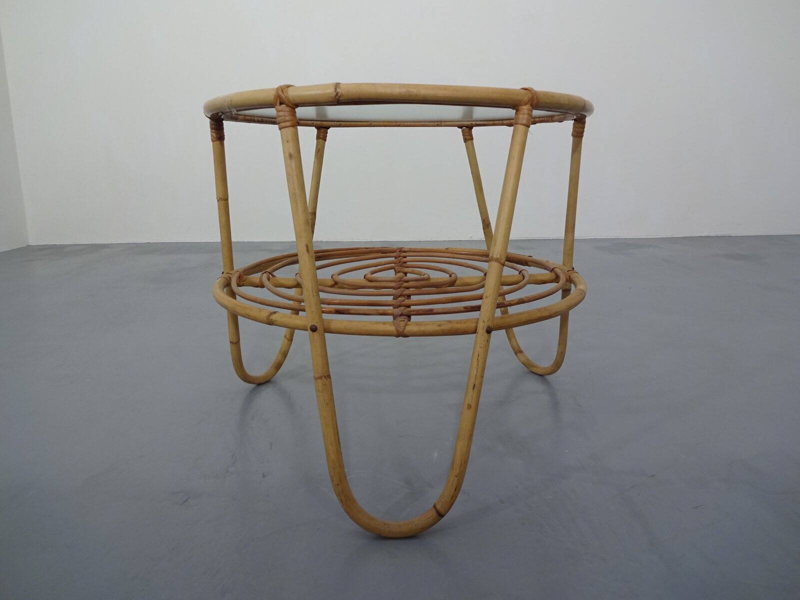 Italian Bamboo & Glass Coffee Table, 1950s