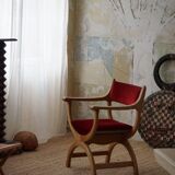 Henning Kjærnulf, Oak and velvet armchair, Model "Kurul", Mid-century, 1960s