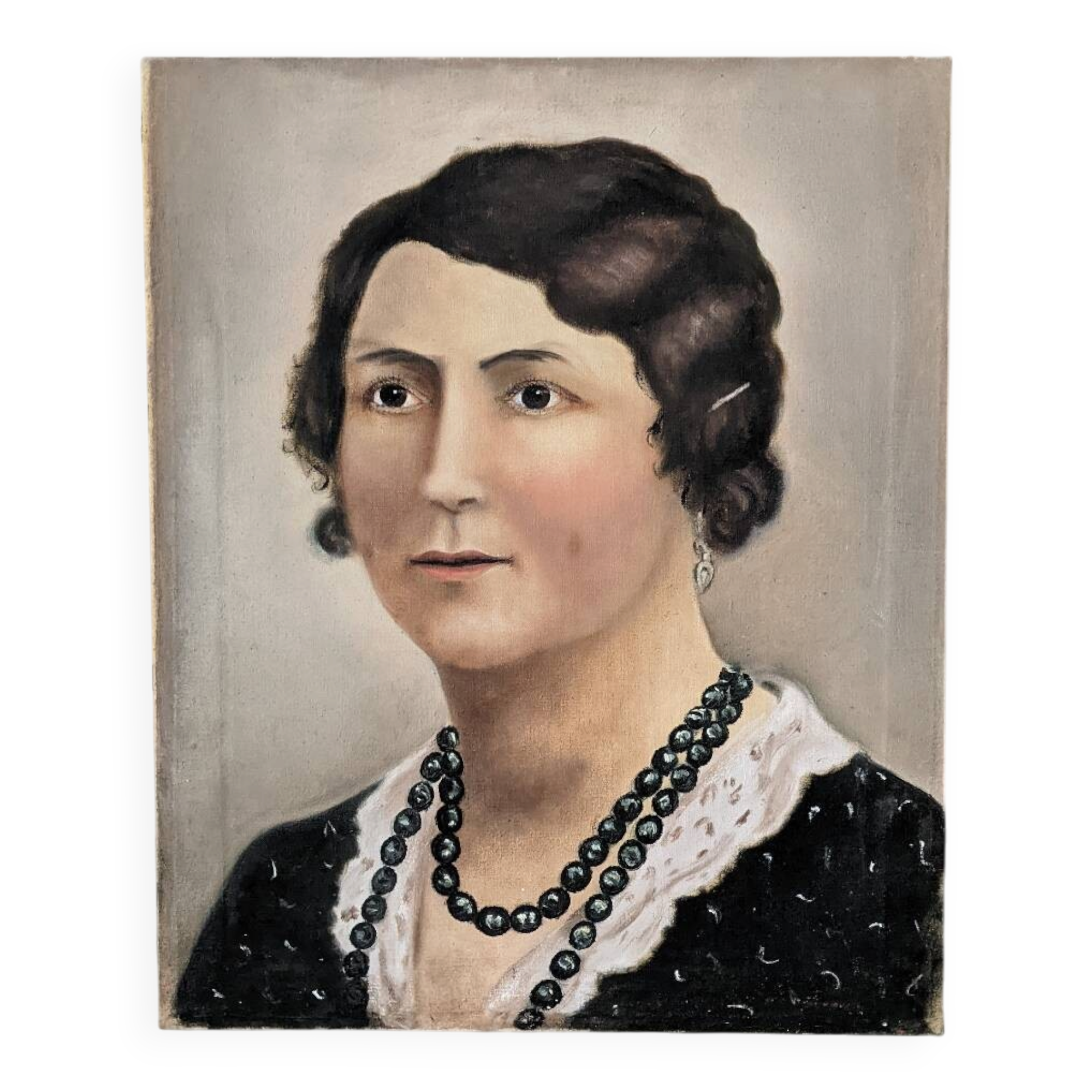 Oil on canvas portrait, vintage, bohemian countryside decoration.