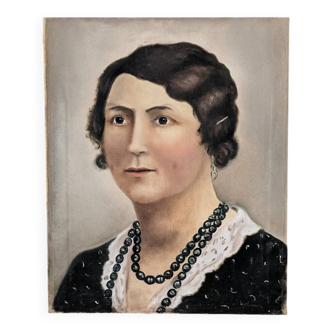 Oil on canvas portrait, vintage, bohemian countryside decoration.