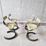 Unique set of 4 metal tractor seat chairs, 1990