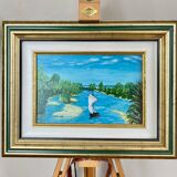 Oil painting on canvas 20th century seascape signed MLR Marie Louise REFALO