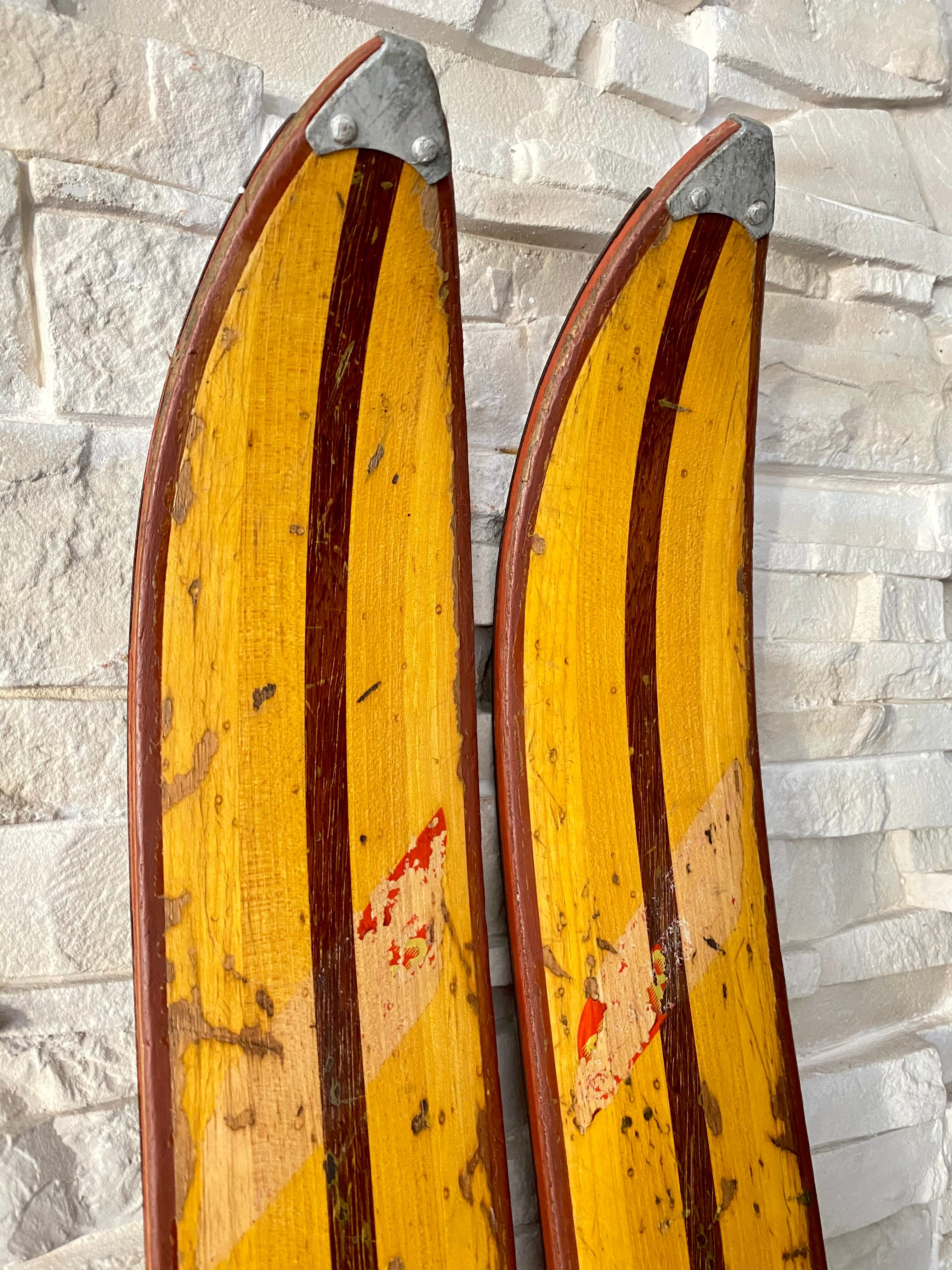 Vintage wooden Rossignol Hickory ski pair