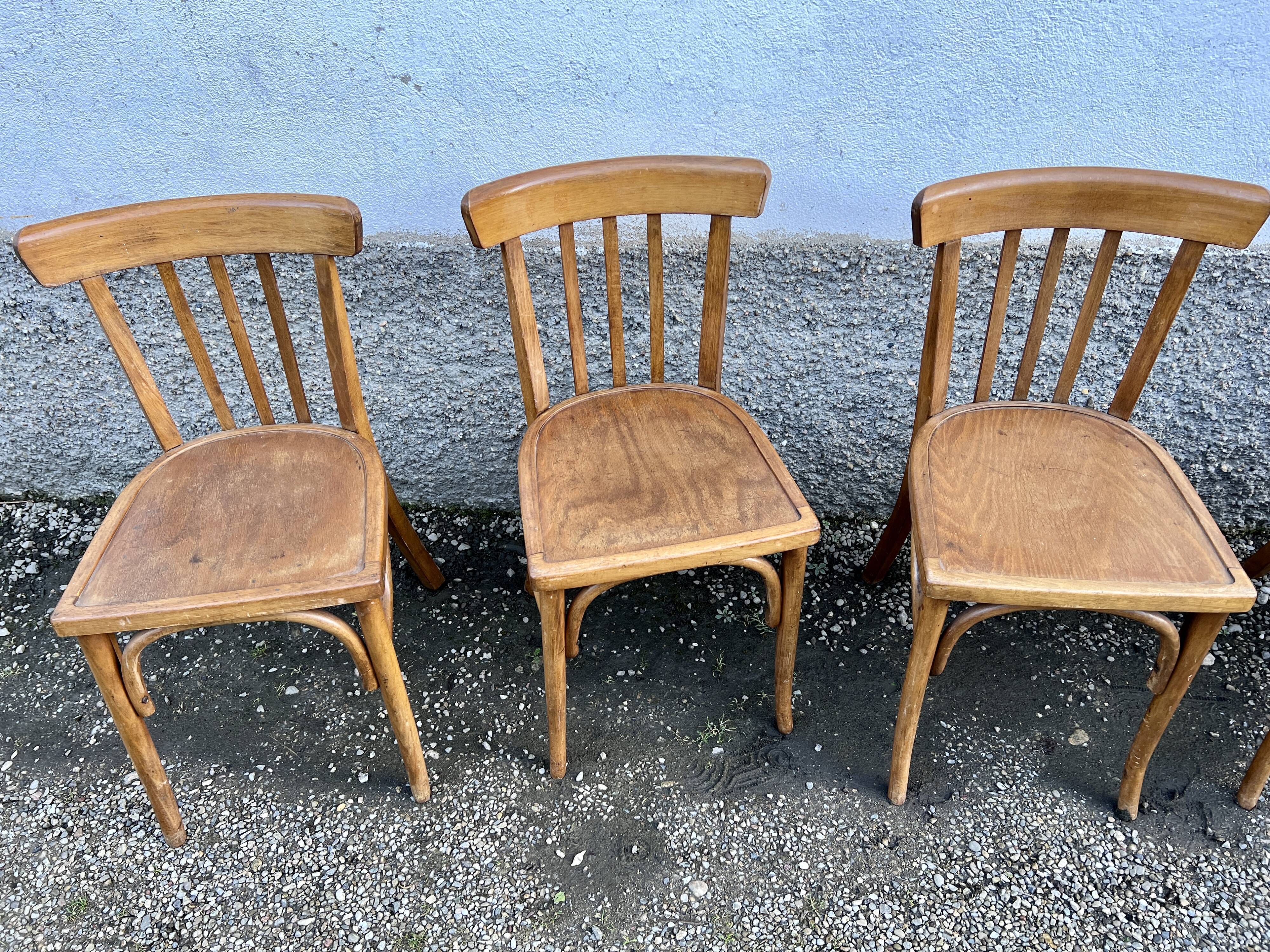 Series of 5 bistro/bohemian beech chairs - vintage - 1950