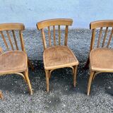 Series of 5 bistro/bohemian beech chairs - vintage - 1950