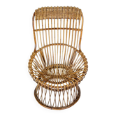 Fauteuil lounge en rotin attribué à Franco Albini, Italie années 50