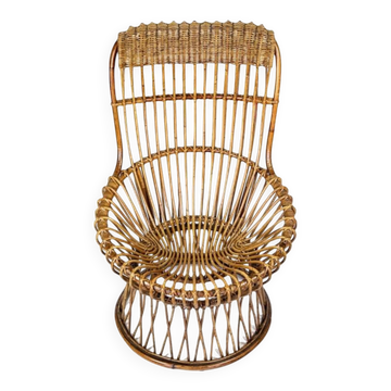 Fauteuil lounge en rotin attribué à Franco Albini, Italie années 50