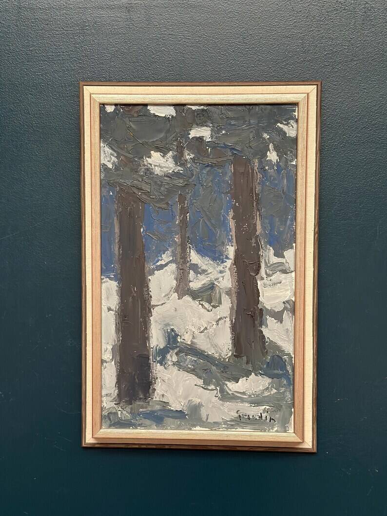 Original Vintage Swedish Oil on Panel – “Tre träd” by Svän Grandin – Signed – Vintage & Framed