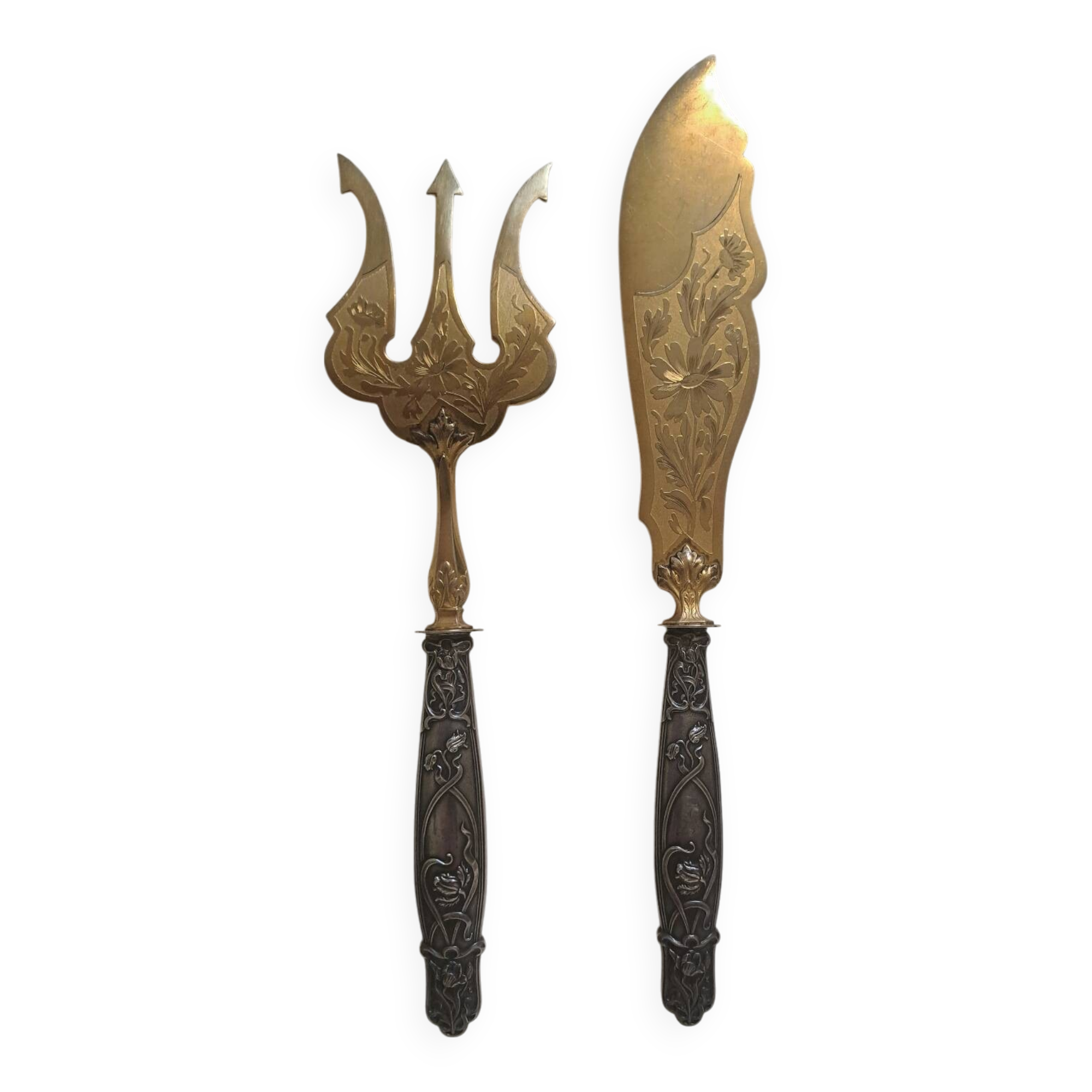 Fish service in its silver and gilded metal Art Nouveau box