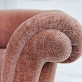1960s, Danish lounge chair, salmon pink furniture velour, ash wood legs.