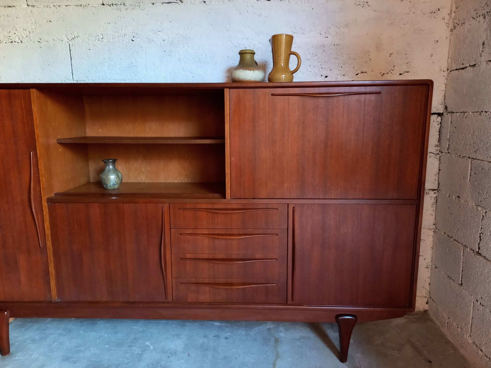 Vintage Scandinavian high row 50s 60s teak