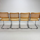 Set of 4 tubular frame and cane cantilever dining chairs, italy, 1970s