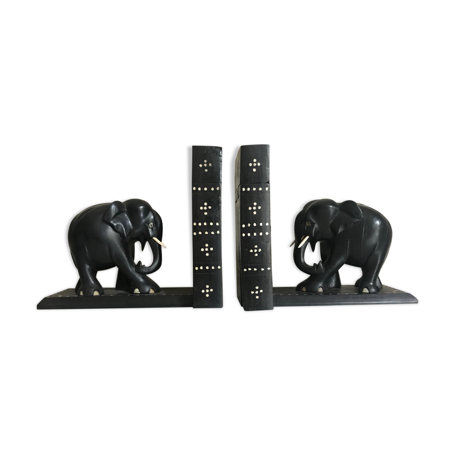 Serre-Livres éléphants en bois noirci vers 1930