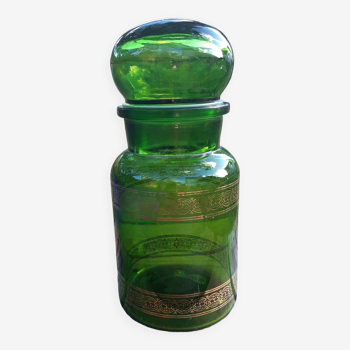 Bocal verre année 70's vert et motif doré