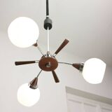 Lustre italien en chrome et opaline du milieu du siècle