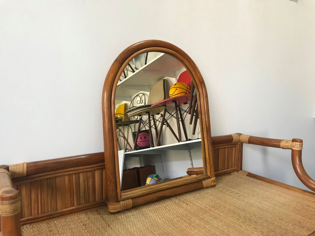 Coiffeuse bureau en rotin vintage