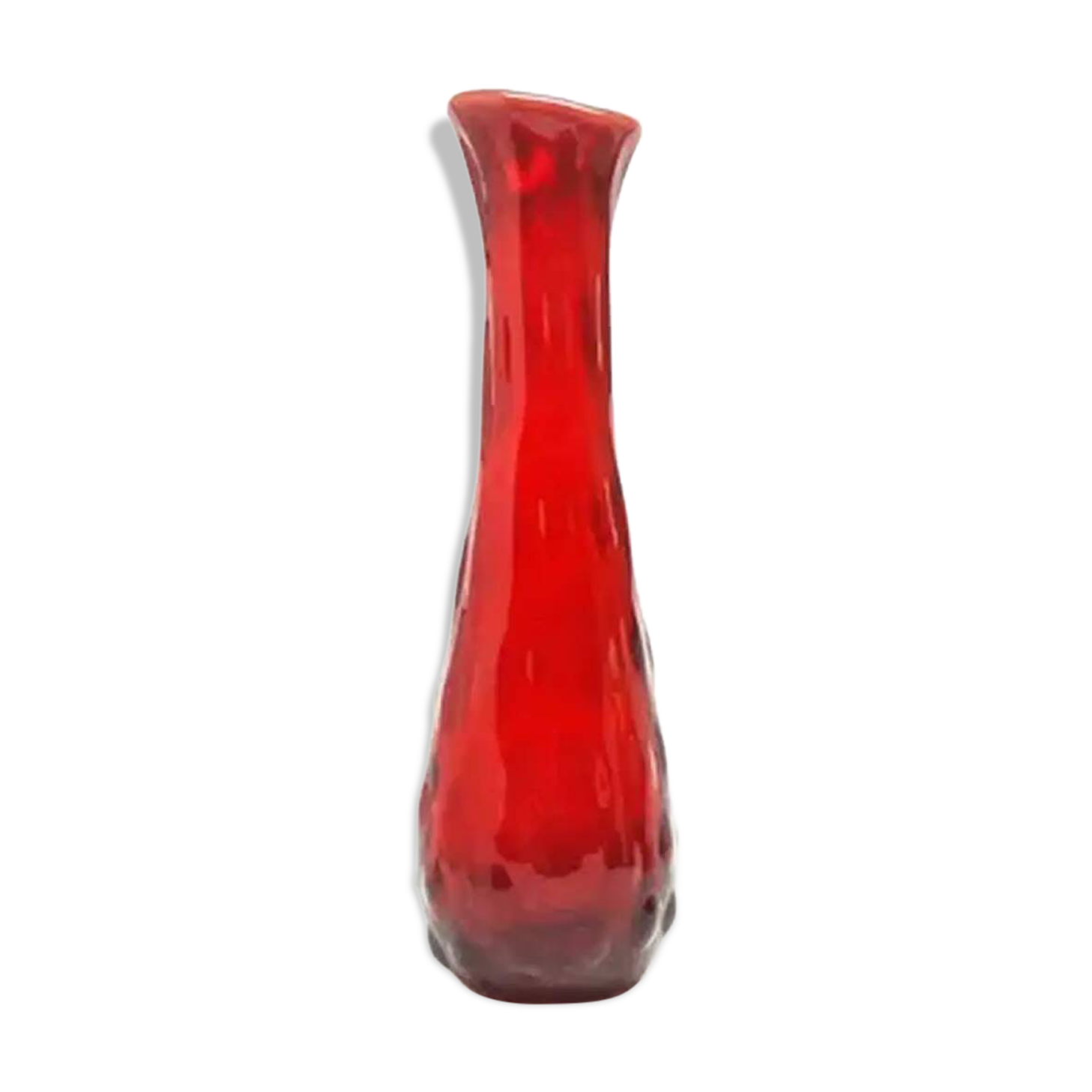 Bean vase, mid-century modern, red glass, Ząbkowice, Poland, 1970s
