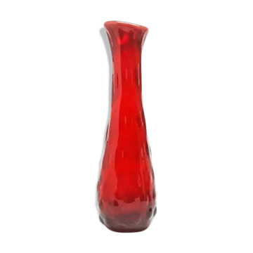 Vase en forme de haricot, style moderne du milieu du siècle, en verre rouge, Ząbkowice, Pologne, années 1970