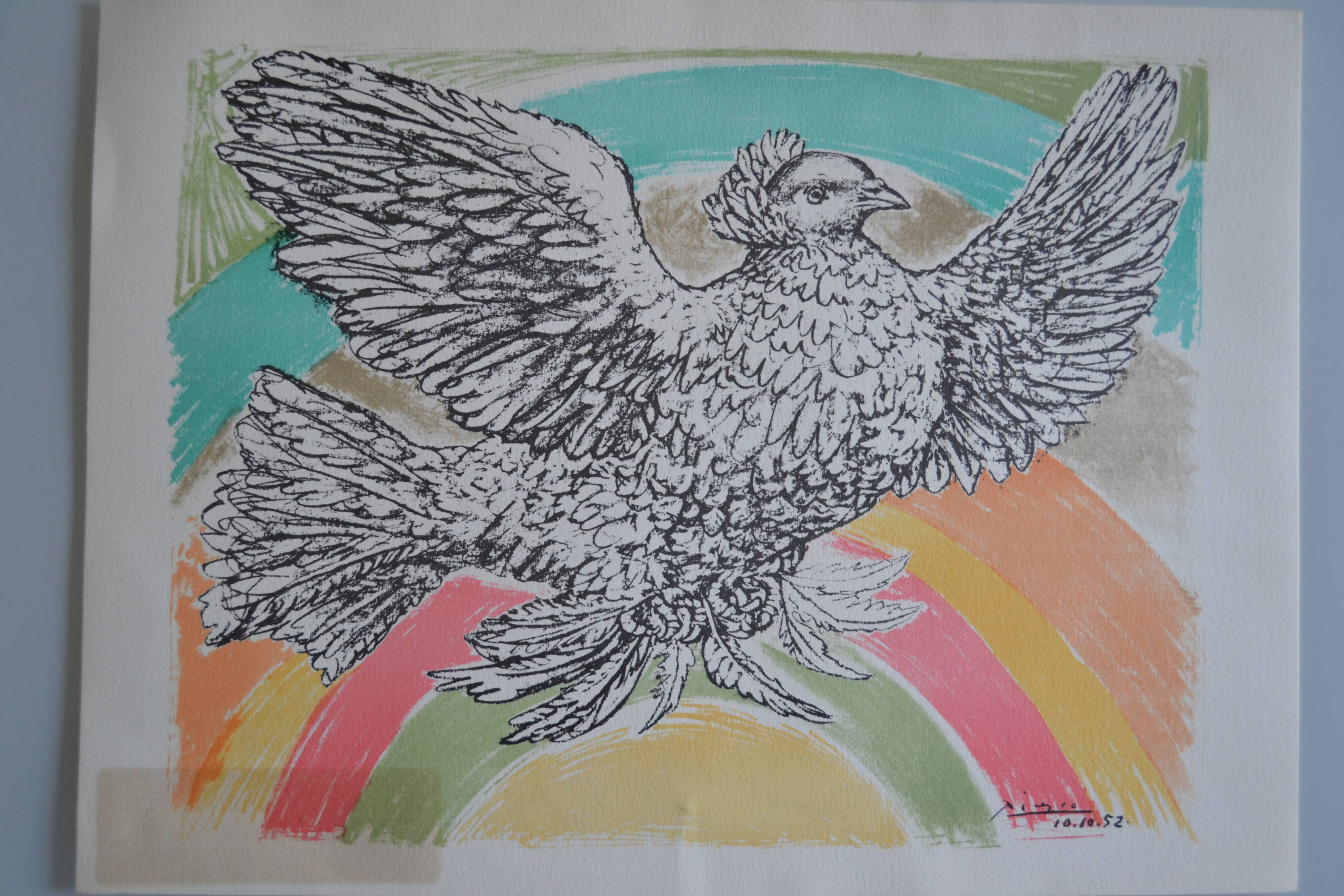 Picasso original lithograph 1952 Dove with a rainbow 38x28cm