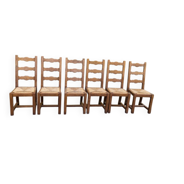 6 chaises bois massif chêne paillées style campagnard