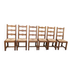 6 chaises bois massif chêne paillées style campagnard