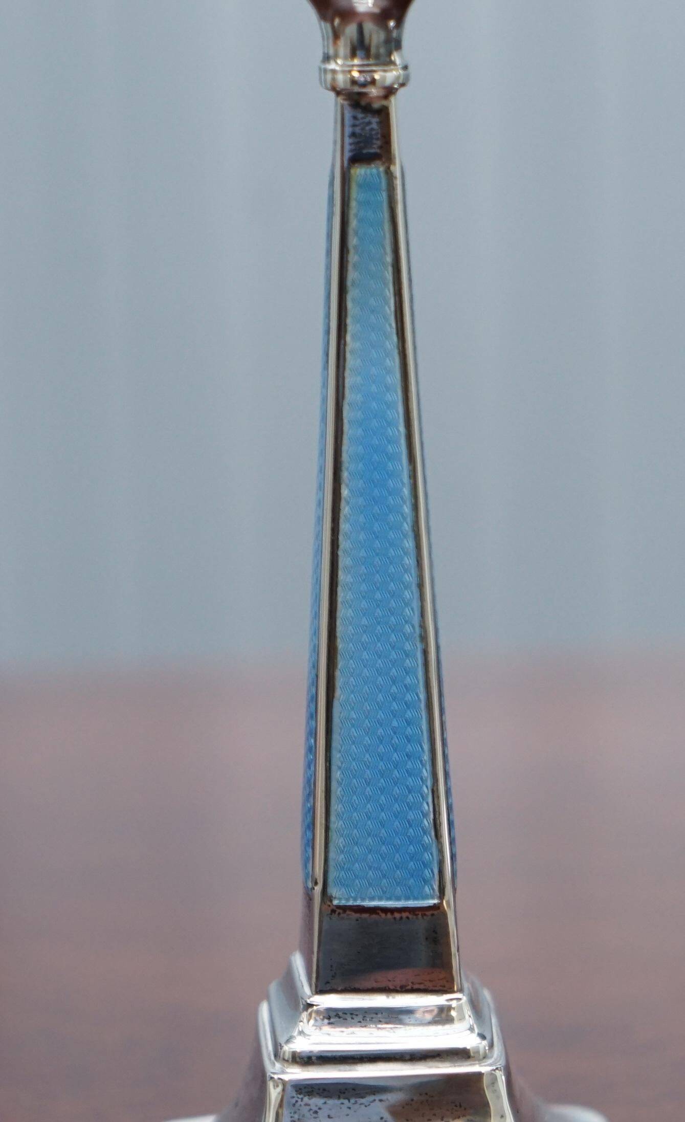 Pair of sterling silver and enamel candlesticks 1927 by Charles Green & Co.