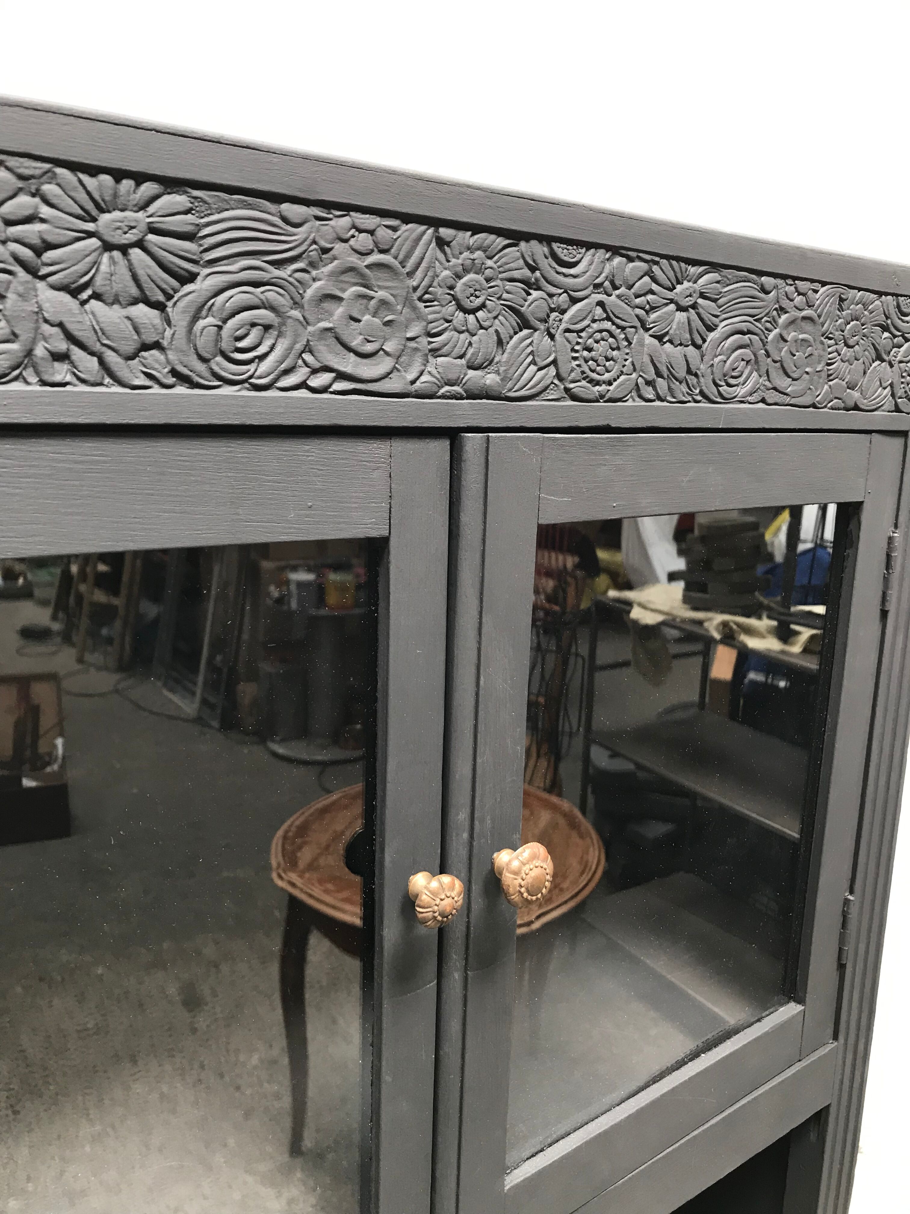 Matte 1930s black glass cabinet