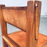 Elm and Cognac Leather Dining Room Chairs Set in the style of Pierre Chapo, Italy, 1960s, Set of 4