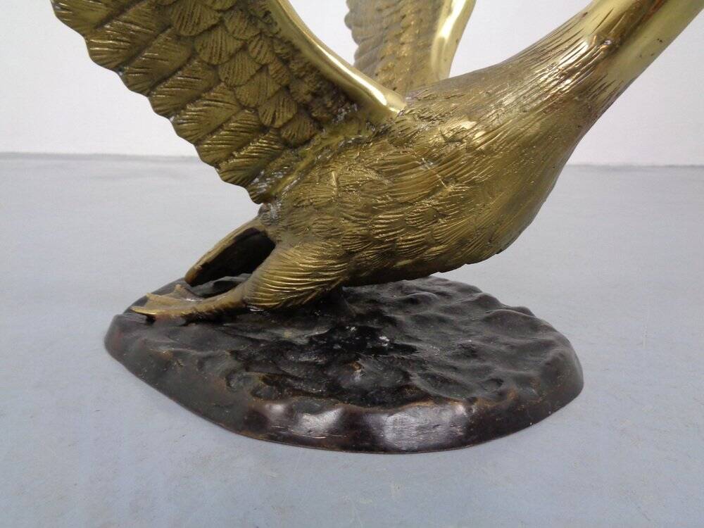 French Swan Coffee Table in Brass and Glass, 1960s