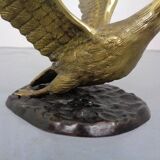 French Swan Coffee Table in Brass and Glass, 1960s