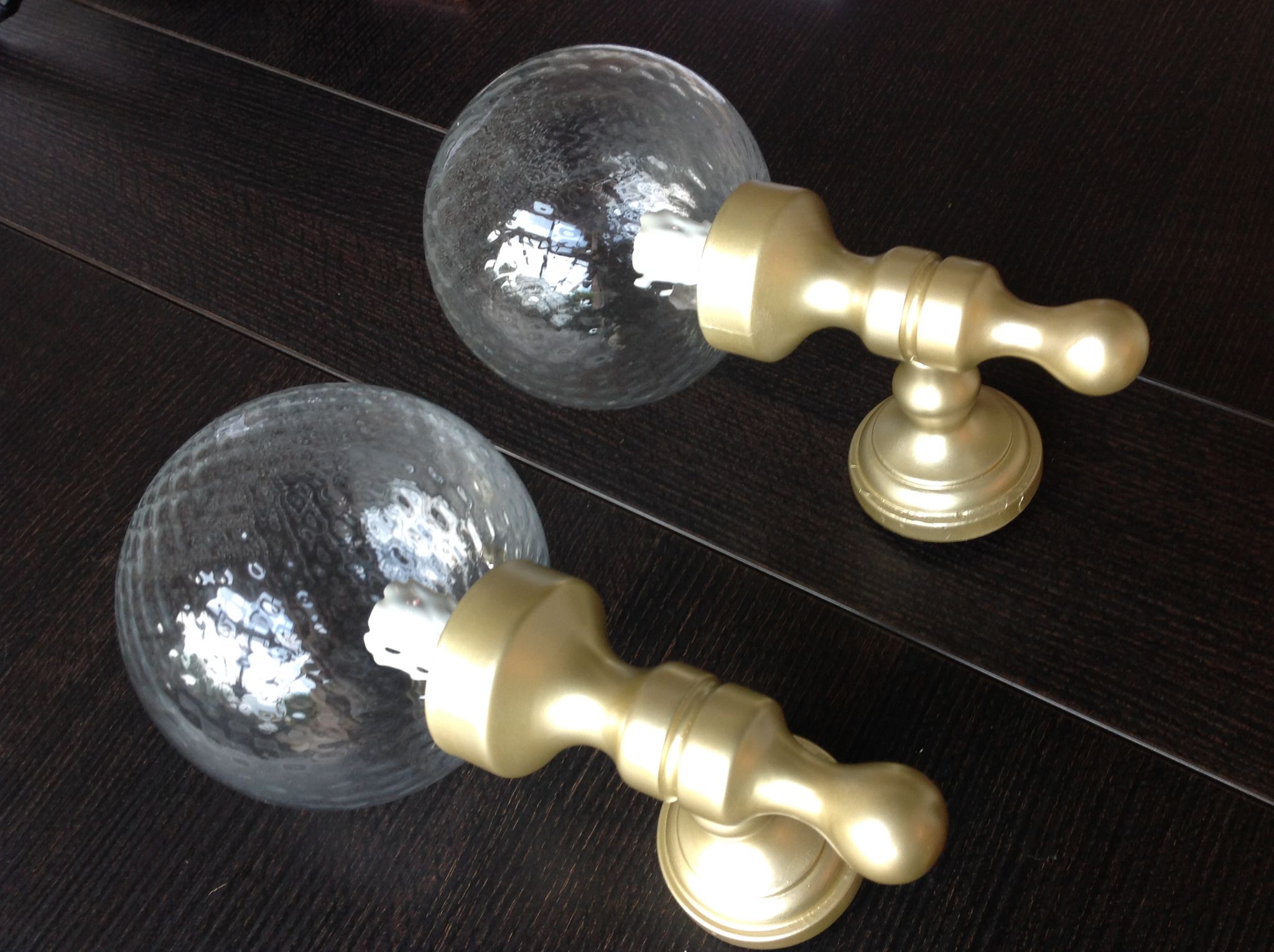 Pair of glass and gilded wood globes /vintage 60-70