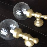 Pair of glass and gilded wood globes /vintage 60-70