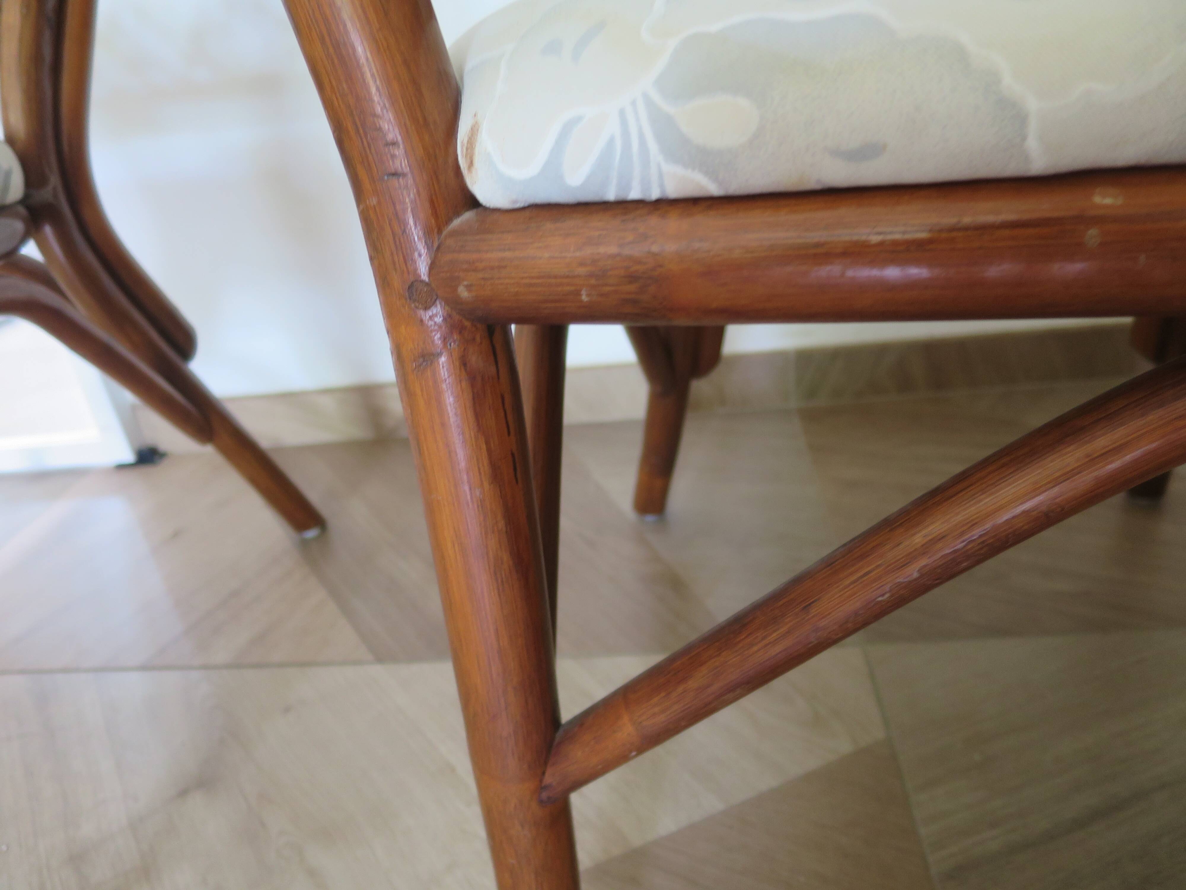 Vintage lot of 2 woven bamboo rattan armchairs - Curved wood - 1980s