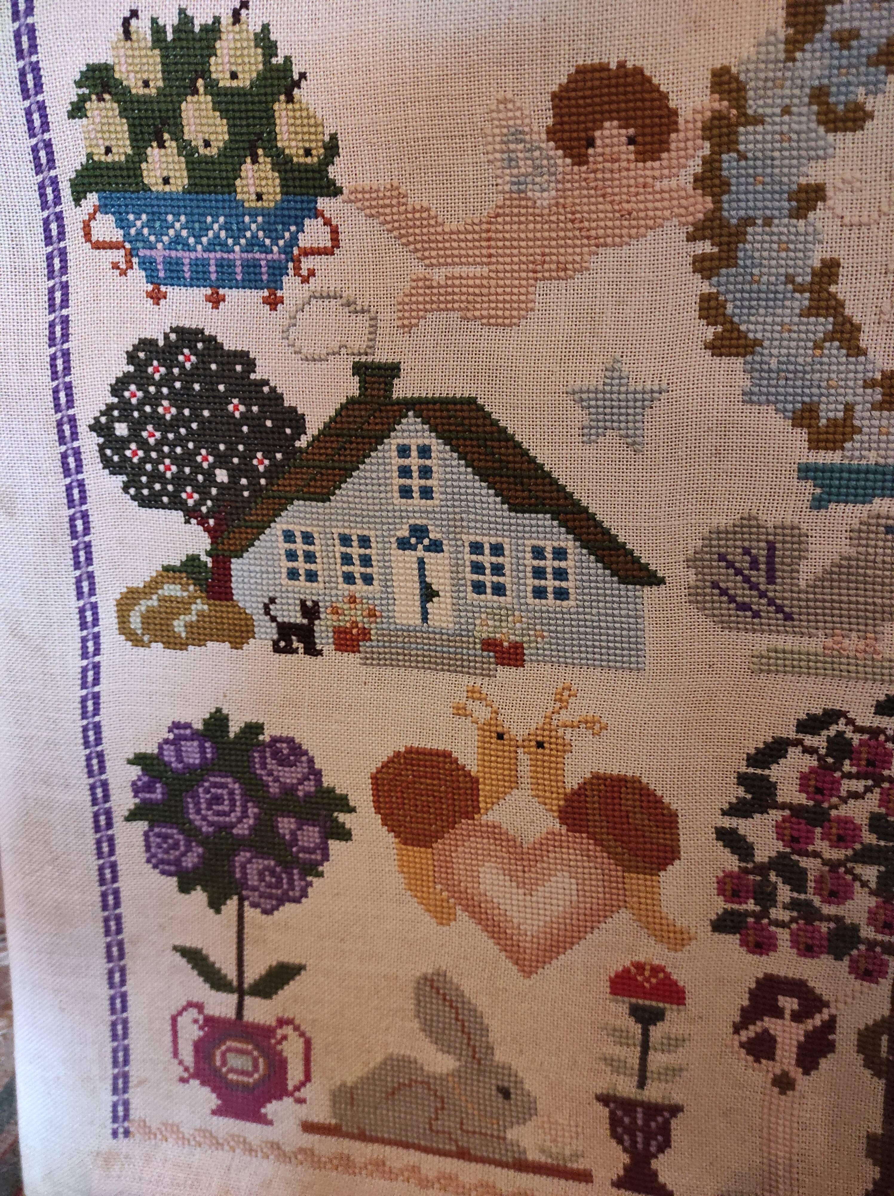 French vintage very large cross stitch sample exercise, 1977