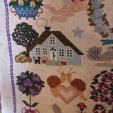 French vintage very large cross stitch sample exercise, 1977